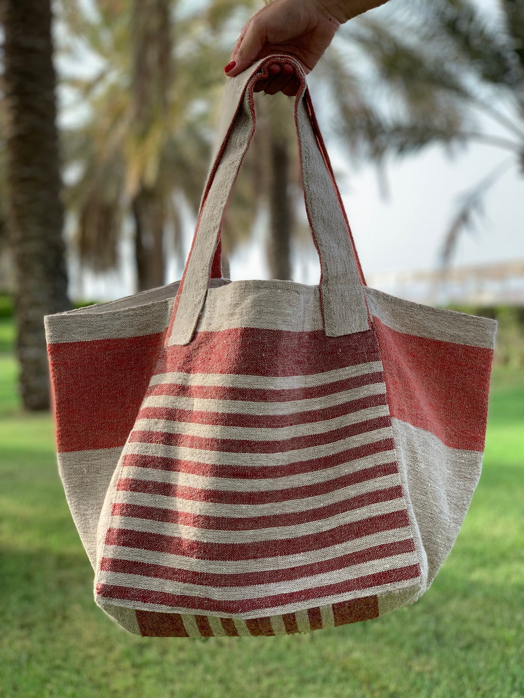 Pure Linen Beach Bag Red Sand