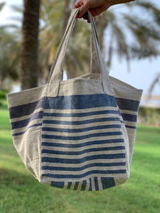 Pure Linen Beach Bag Blue Sand