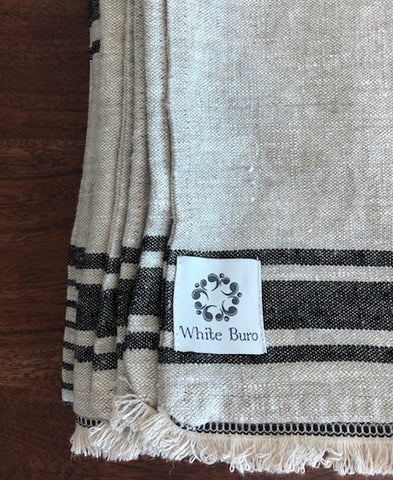 Handmade Pure Linen Beach Towel Charcoal