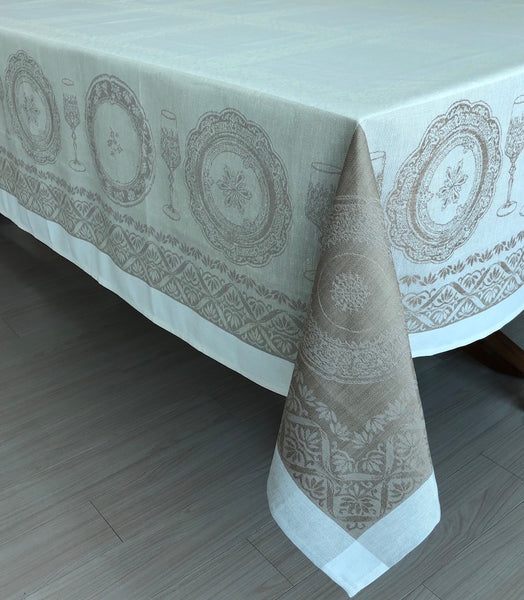 Linen Jacquard Tablecloth Dining Time
